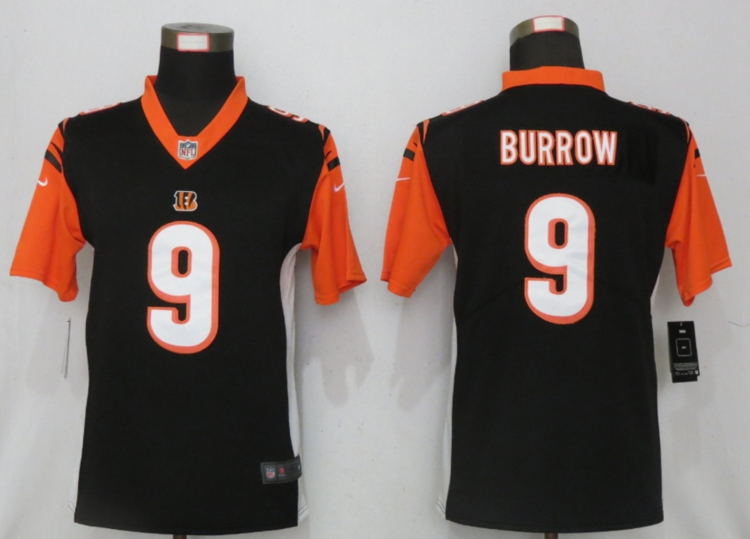 Women New Nike Cincinnati Bengals 9 Burrow Nike Black NFL 100 Alternate Vapor Elite Playe